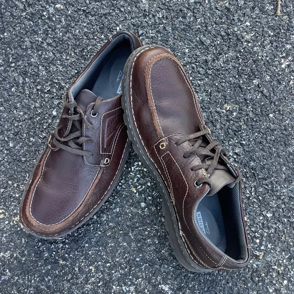 Clarks Collection Tilden Free Men 12 Brown Leather Moc Toe Oxford Shoes 26130644